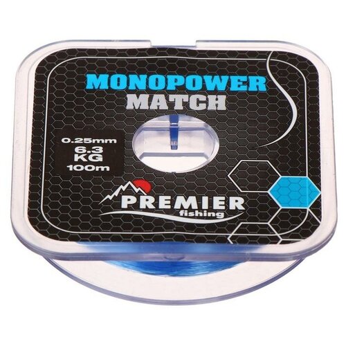 Леска Preмier fishing MONOPOWER мatch, диаметр 025 мм, тест 63 кг, 100 м, голубая