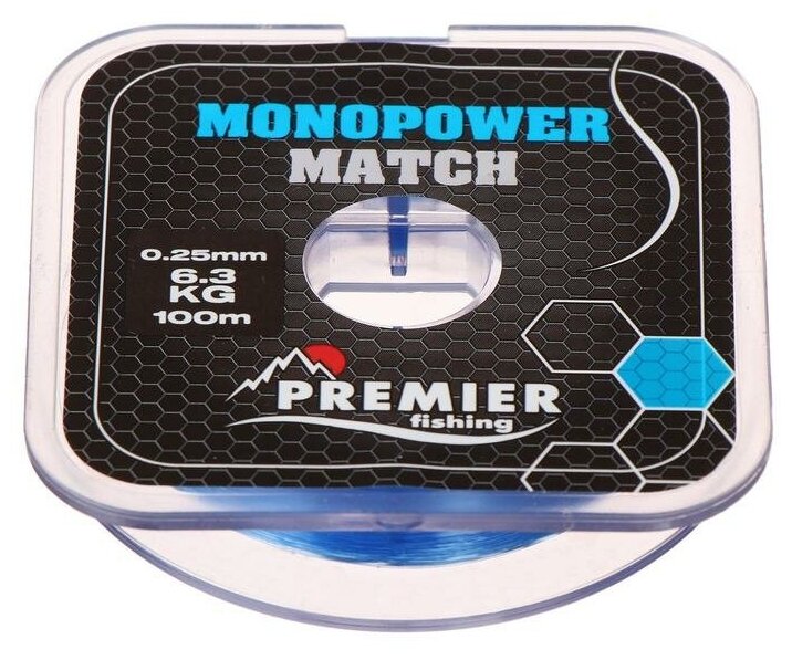 PREMIER fishing Леска Preмier fishing MONOPOWER мatch, диаметр 0.25 мм, тест 6.3 кг, 100 м, голубая