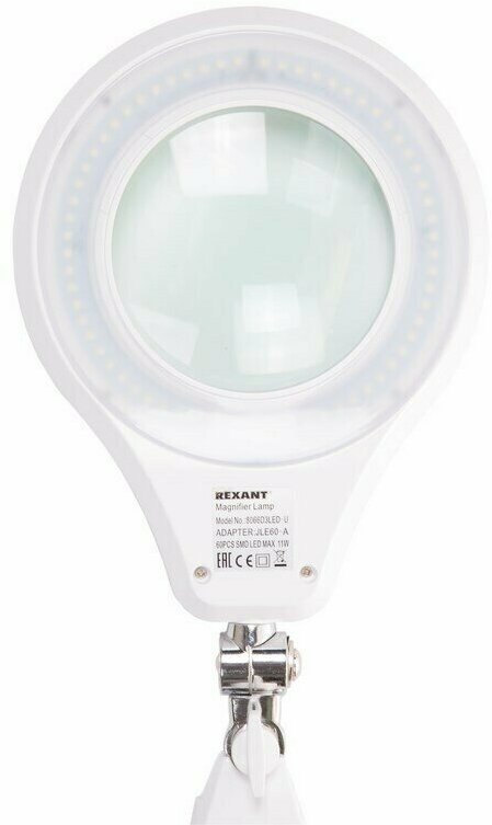 Лампа офисная светодиодная REXANT Лампа-лупа на струбцине круглая 5D 60 LED 31-0532, 11 Вт, белый - фотография № 5