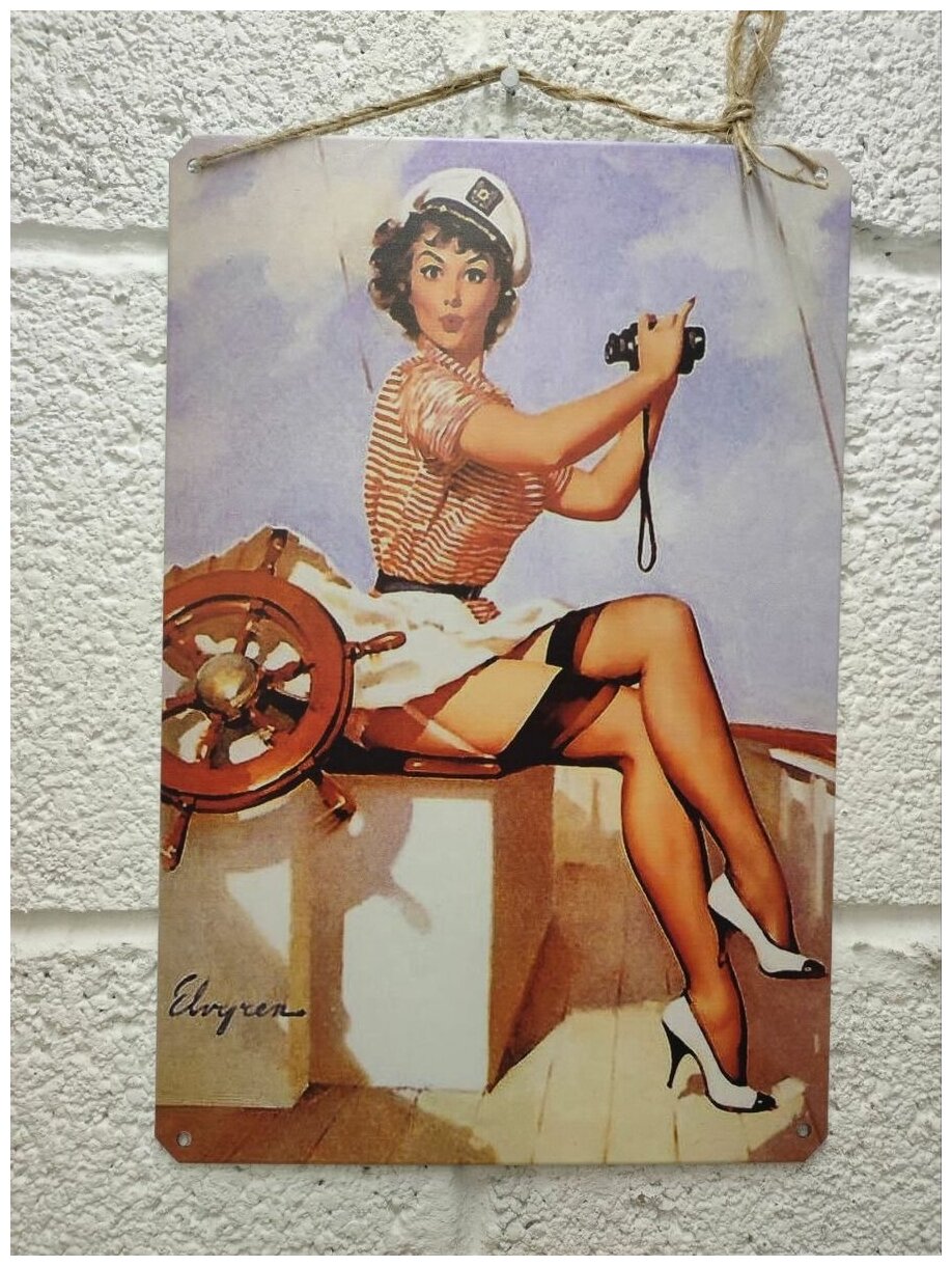 Ретро девушки в стиле Пин ап, табличка металлическая постер на стену, размер 30 на 20 см, шнур-подвес в подарок