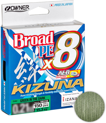 Плетёный шнур Owner Kizuna X8 BROAD 135м. 0.13мм. GREEN