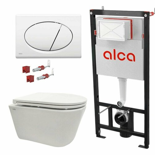 Готовый набор инсталляции Alcaplast AM101/1120 с белой панелью смыва M70+унитаз подвесной CREO Ceramiqe LYon 2.0