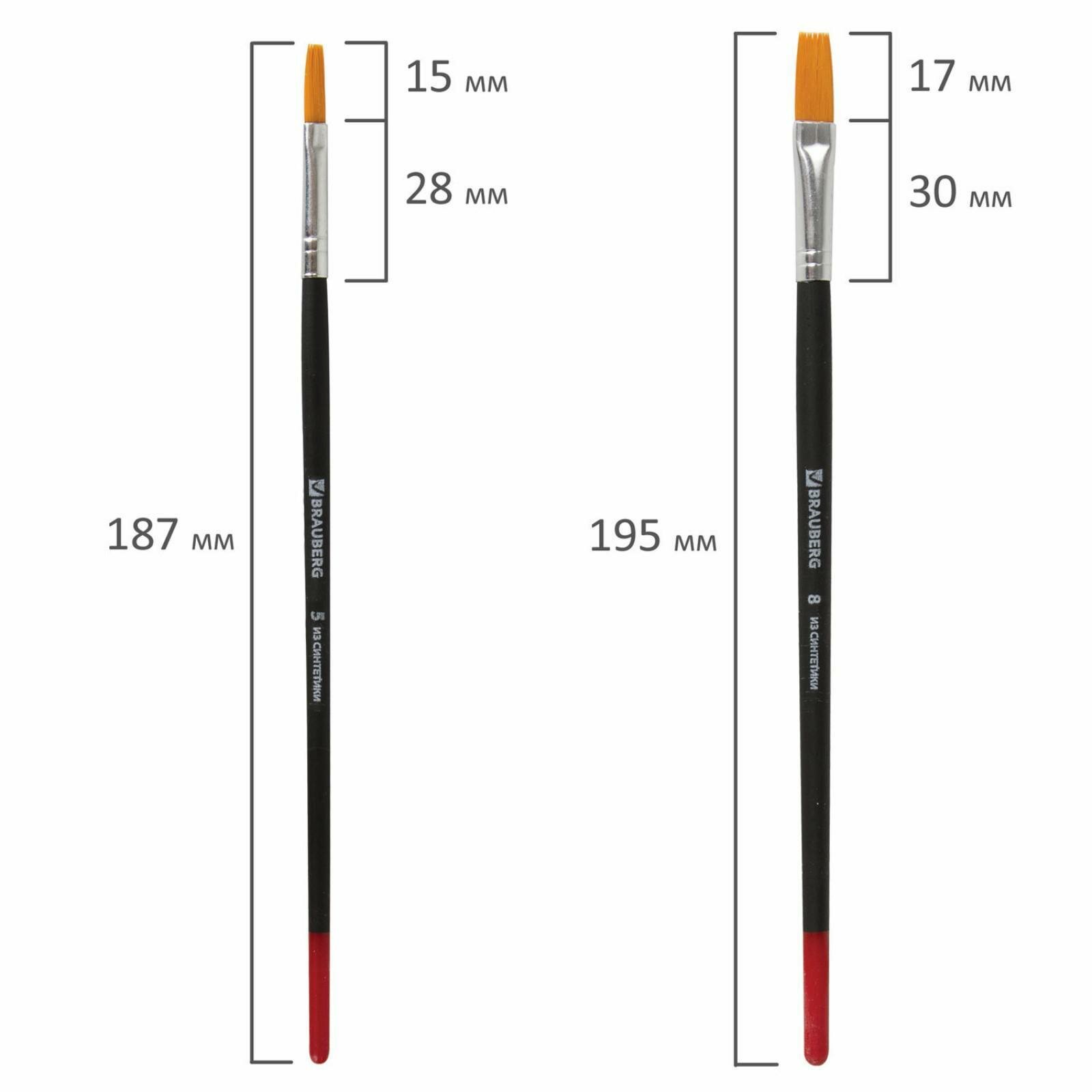 Набор кистей, синтетика, 5 штук, BRAUBERG (круглая, № 1, 2, 5, плоская № 5, 8), блистер - фото №11