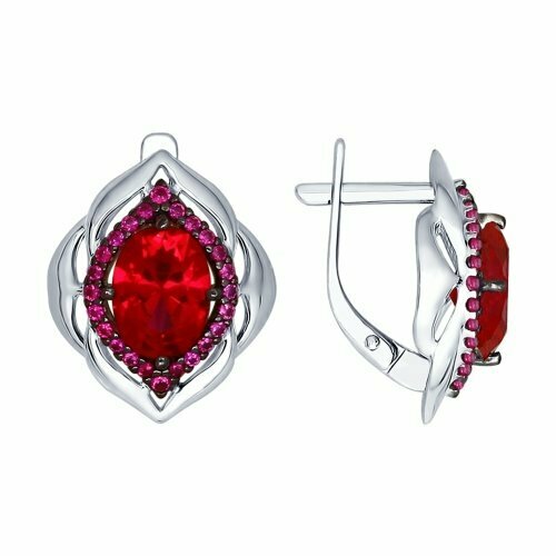 Серьги Яхонт, серебро, 925 проба, фианит, рубин, корунд, красный, бесцветный
