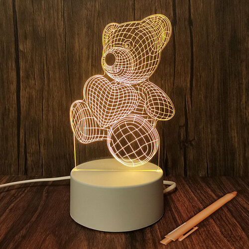 Ночник светильник 3D мишка 7 цветов
