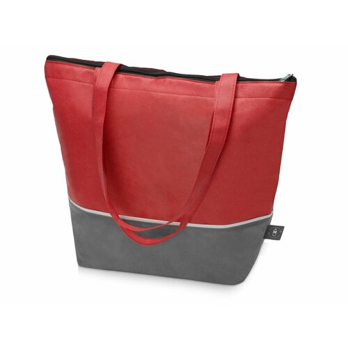 Сумка-холодильник Reviver с длинными ручками из нетканого переработанного материала RPET, цвет красный/серый