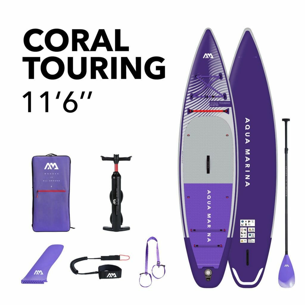 Сапборд надувной с веслом Aqua Marina Coral Touring 11'6 350х79х15 см фиолетовая, полный комплект до 130 кг (BT-23CTPN)