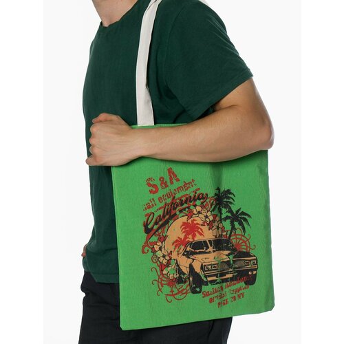 фото Сумка шоппер , фактура гладкая, зеленый, белый shopper mopper