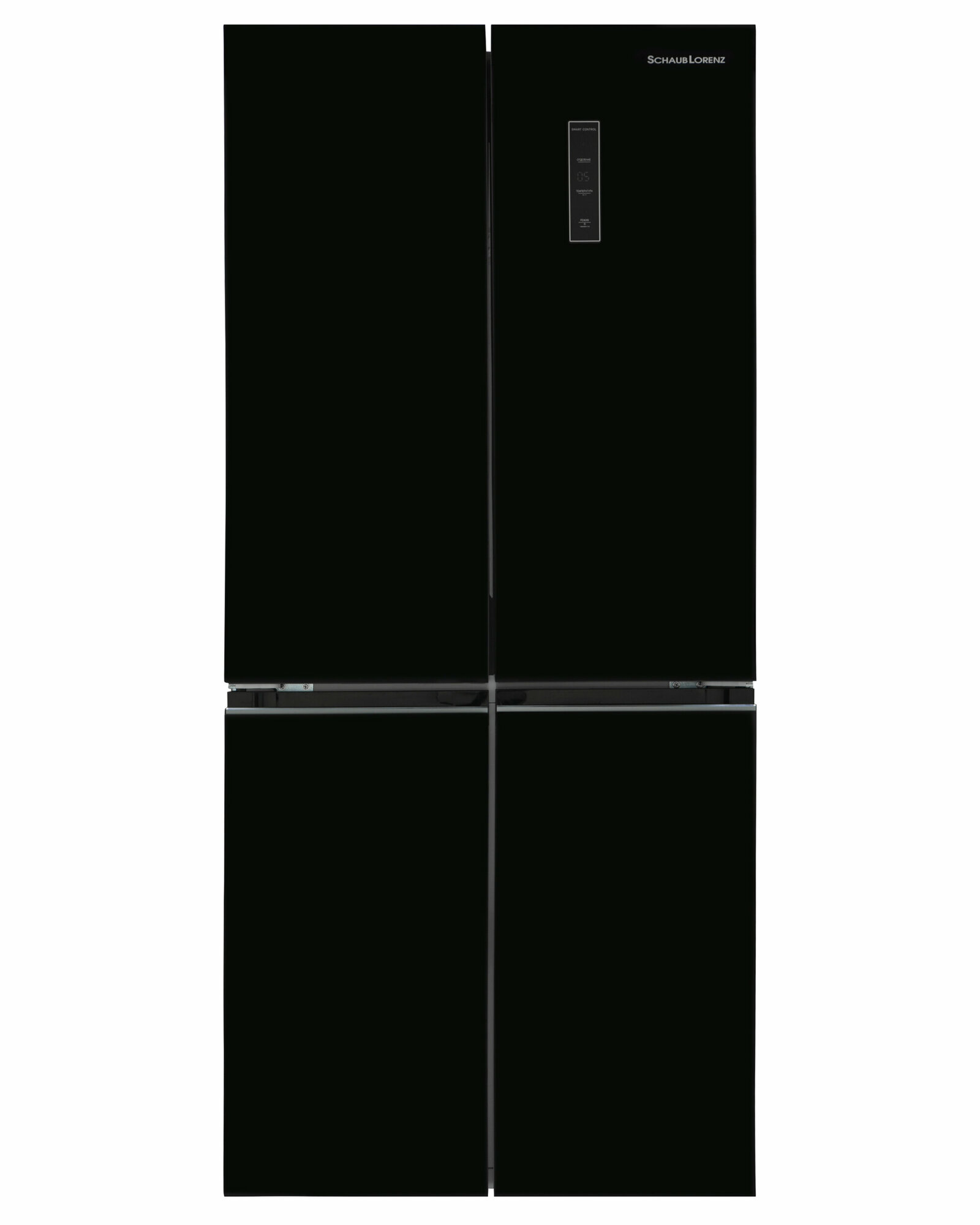 фото Холодильник отдельно стоящий Schaub Lorenz SLU X495GY4EI, Cross Door, TOTAL NO FROST, инверторный компрессор, LED дисплей, черное стекло