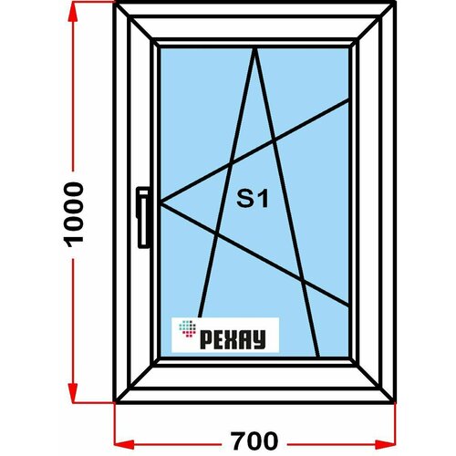 Окно из профиля РЕХАУ GRAZIO (1000 x 700) , с поворотно-откидной створкой, 3 стекла окно из профиля рехау grazio 70 мм в1200 x ш1200 38 с поворотной и поворотно откидной створкой 3 стекла