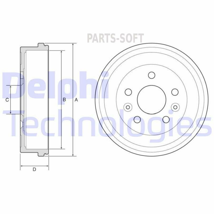 DELPHI BF597 Барабан тормозной задн. (228.5 x 514 mm.) 5 отв.