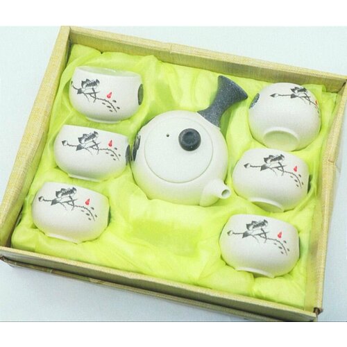 Набор посуды Лотос для чайной церемонии на 6 персон чайник с боковой ручкой и пиалы керамика Китай 1999₽