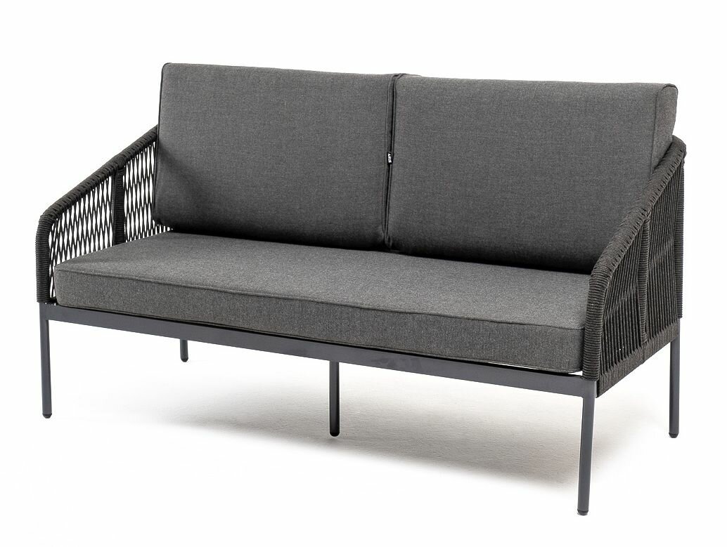 "Канны" диван 2-местный плетеный из темно-серого роупа, ткань темно-серая 019