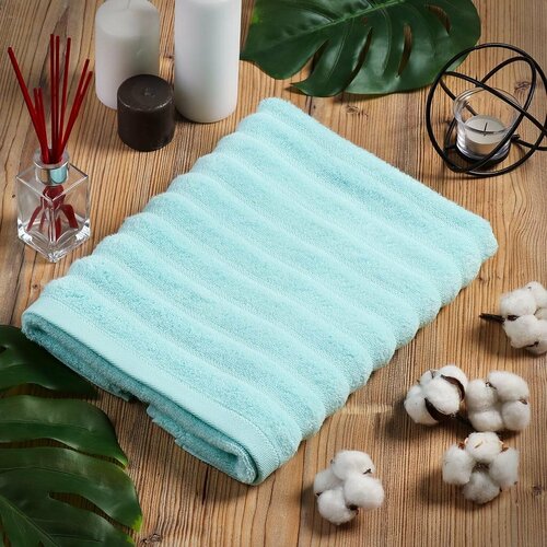 Полотенце банное 50х90 см, 100%хл, 450 г/м2, Страйп, Barkas, мят, Узб-н