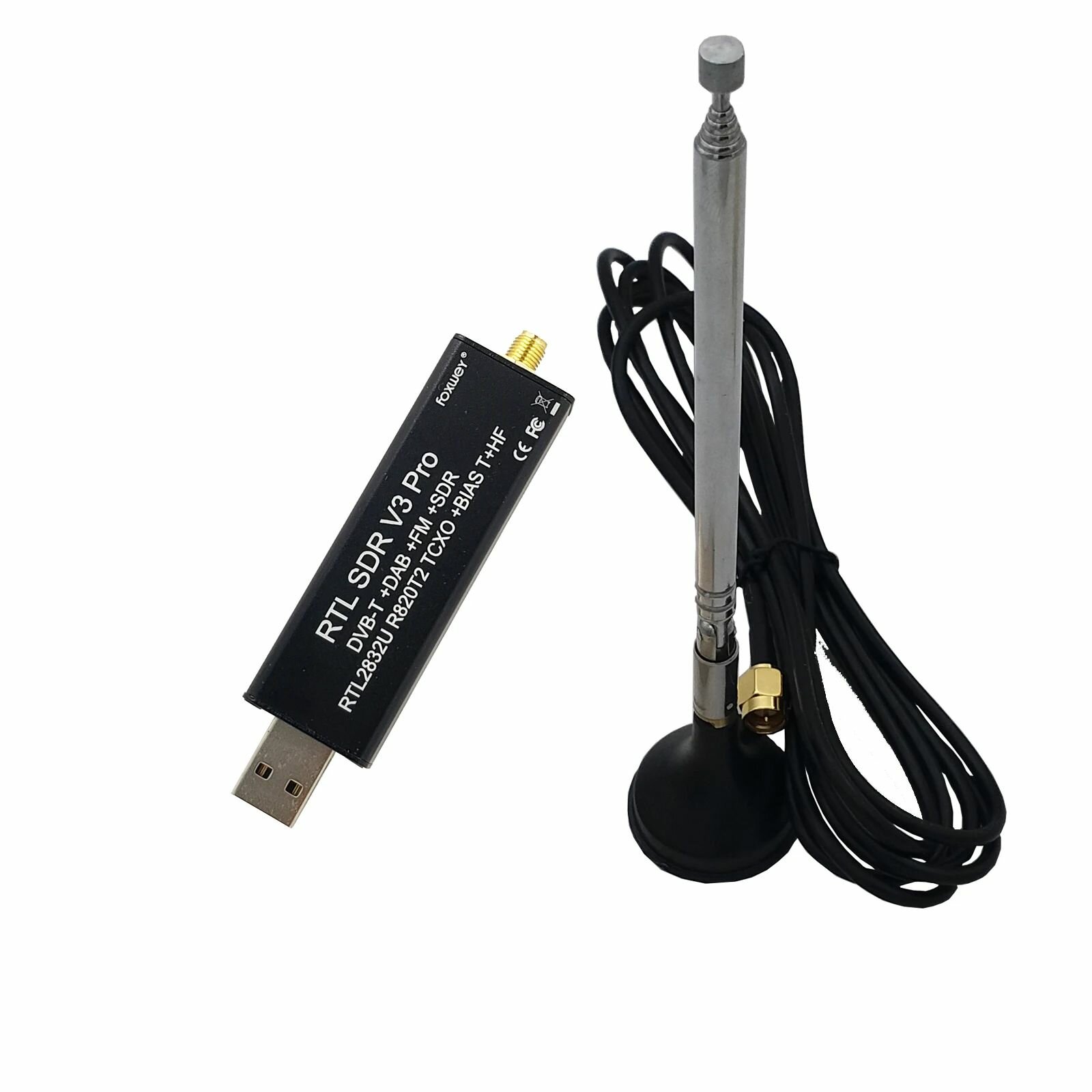 Широкополосный USB радиоприемник RTL-SDR V3 PRO радиосканер с телескопической антенной в комплекте