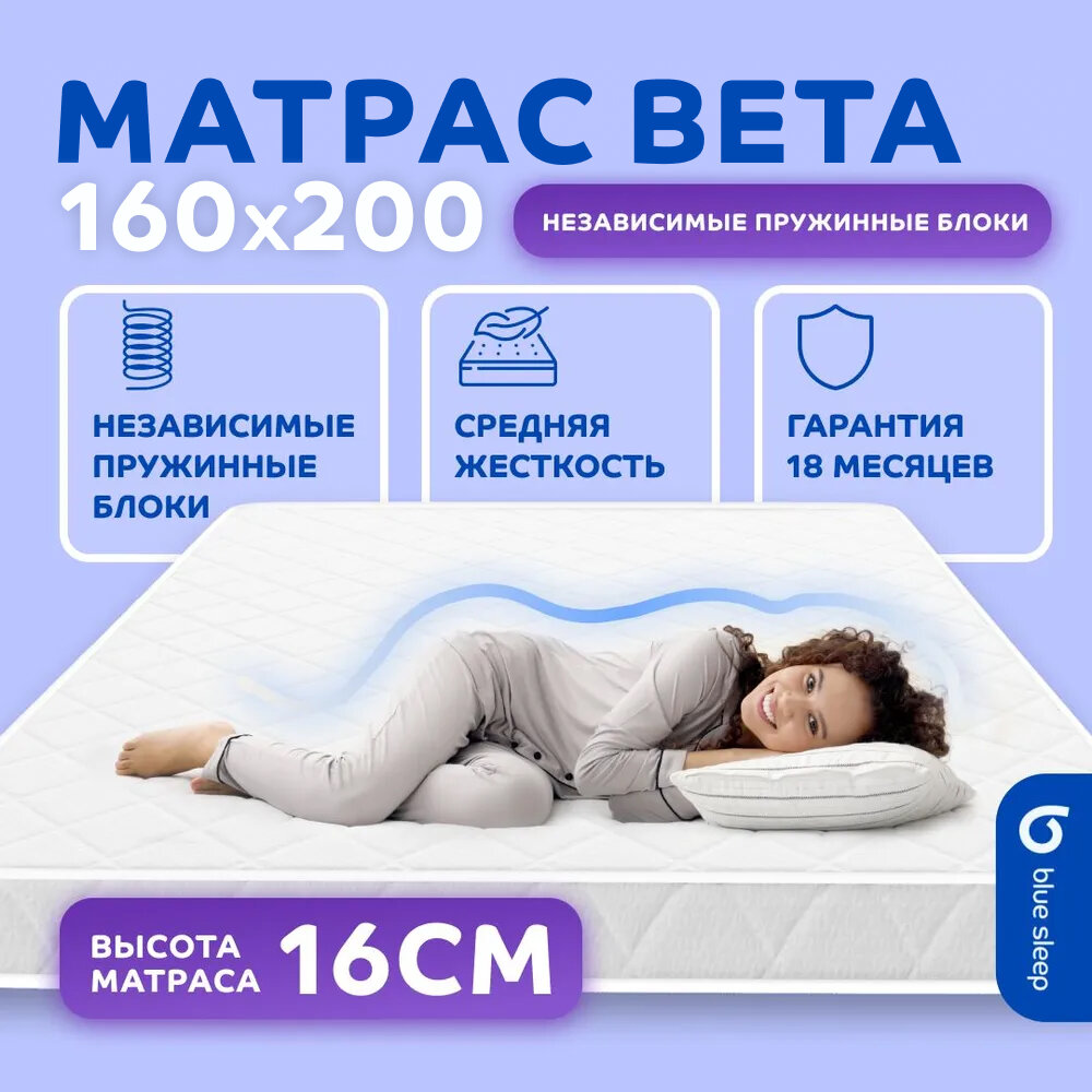 Матрас пружинный анатомический Blue Sleep Beta 160x200, 16 см