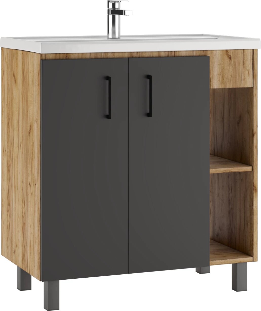 Тумба для комплекта Домино Craft 80 дуб вотан, графит - фото №1