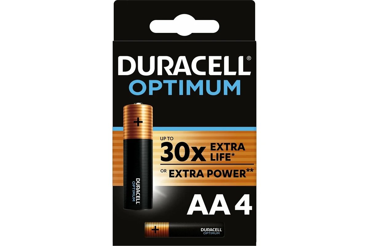 Duracell батарейки 5014061 АА алкалиновые 1,5v 4 шт. LR6-4BL Optimum Б0056020 (Оригинал)
