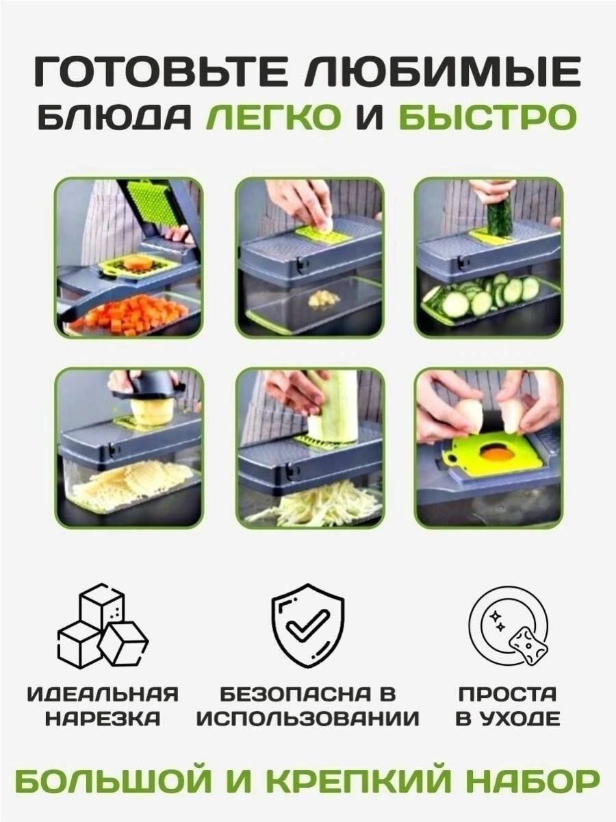 Многофункциональная ручная овощерезка "Найсер дайсер" / Мультитерка с резкой кубиками 22 предмета в 1 — фото 1