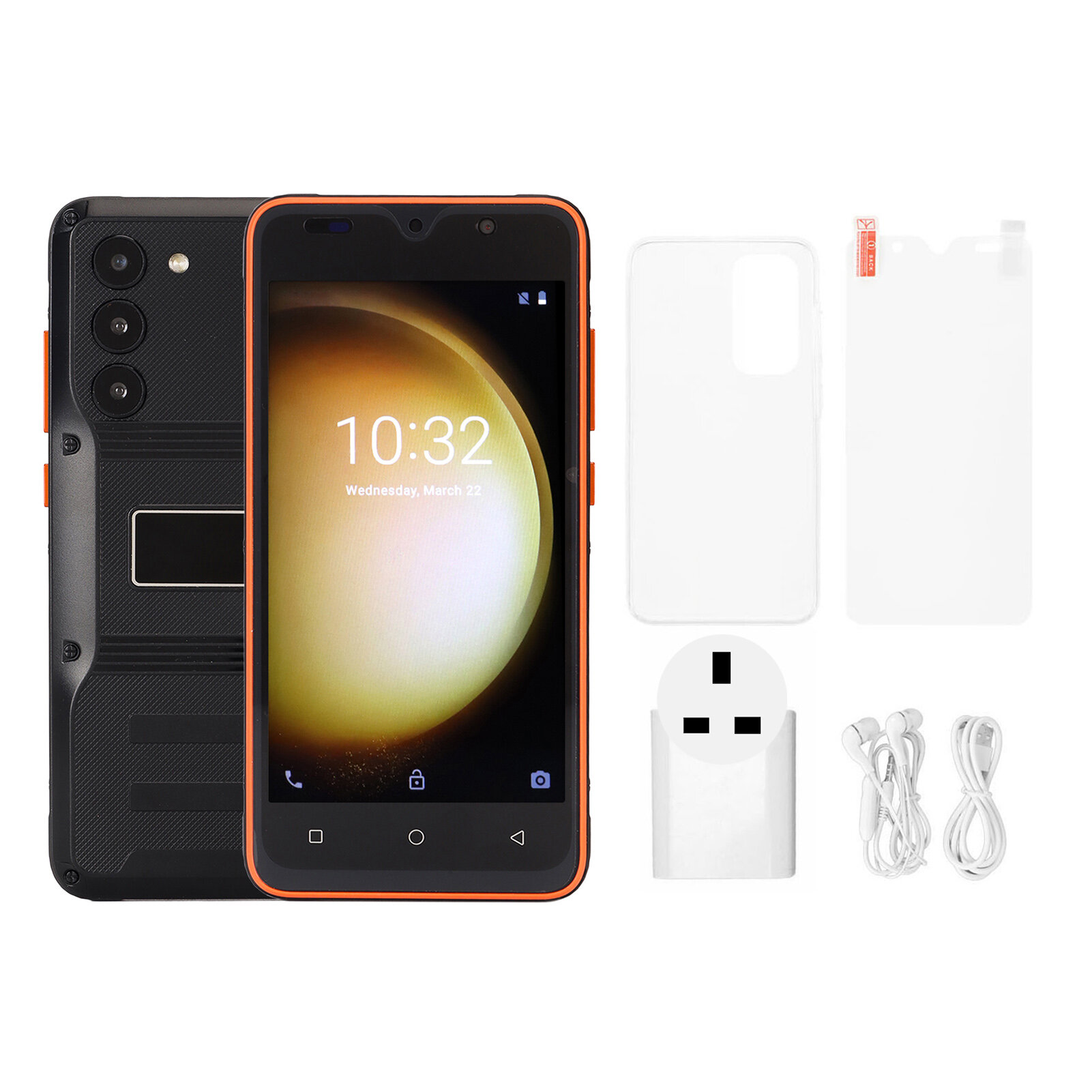 5.0" Android 10 защищенный телефон 4 ГБ ОЗУ 32 ГБ ПЗУ 2.4G WIFI Face Unlock FHD Display 3G UK Version 100-240 В черный