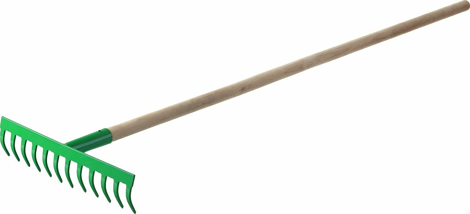 Грабли росток 310x80x1300 мм сталь покраска деревянный черенок высш. сорт 12 прямых зубьев 421901-12