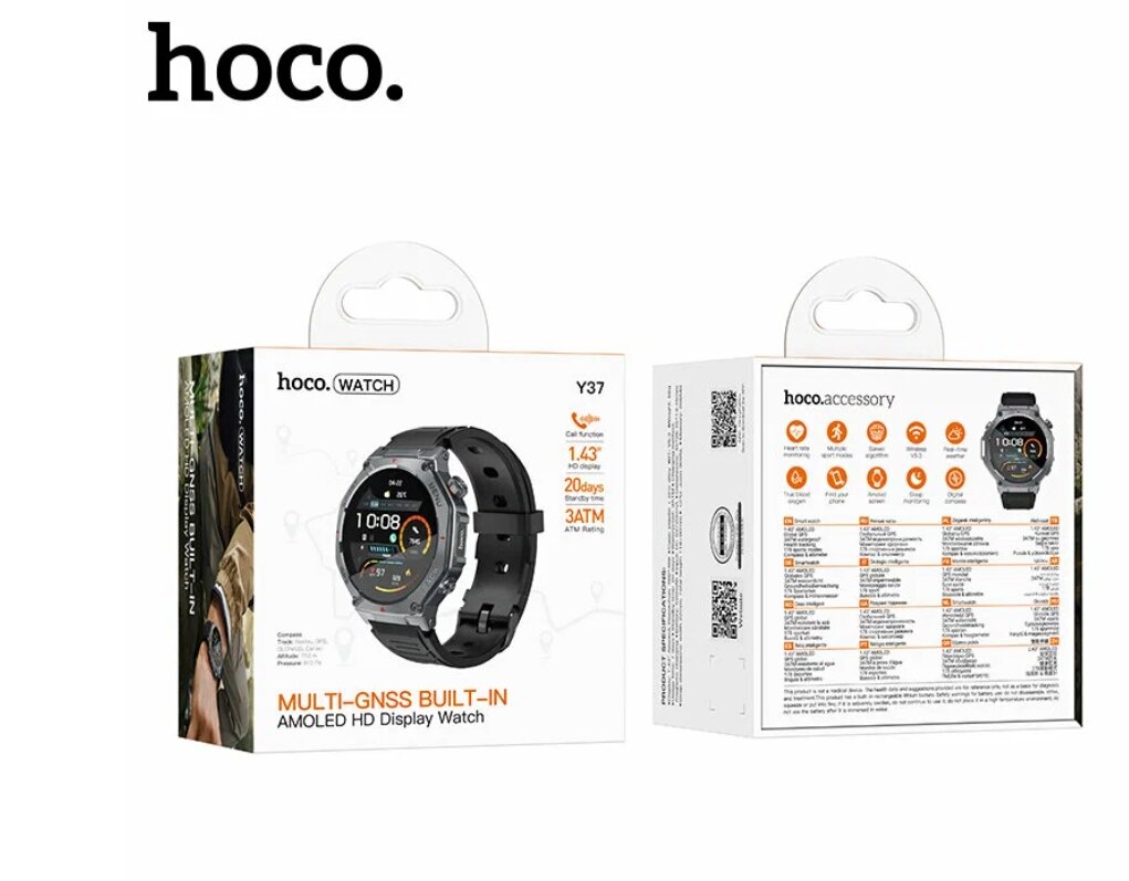 Умные смарт часы Hoco Y37 call version Amoled 466*466 1.43' черный — фото 1