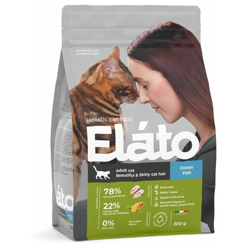 Сухой корм Elato Holistic для взрослых кошек с рыбой, 300г