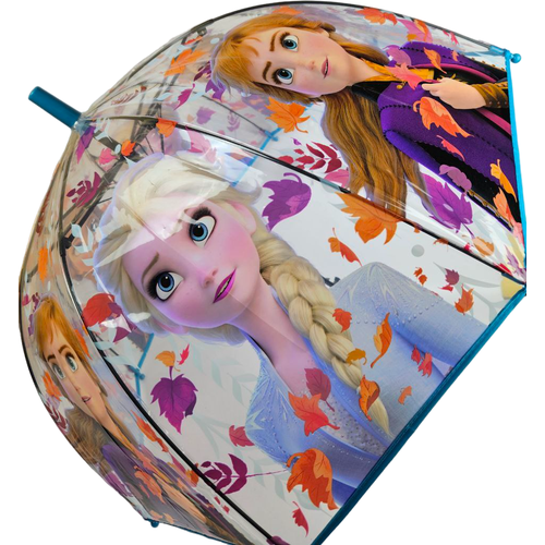 Зонт-трость полуавтомат, купол 70 см., прозрачный, для девочек, голубой