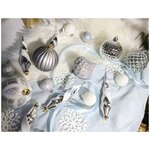 Набор елочных шаров и украшений зимние сокровища, пластик, серебряный с белым, 4-15 см, упаковка 50 шт, Winter Deco 220012 - изображение