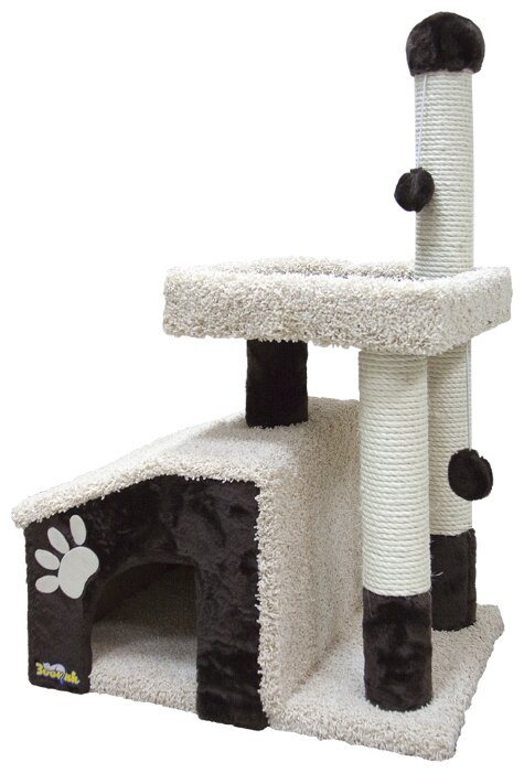 Комплекс для кошек с домом и большой лежанкой Зооник 64х47х103 см темно-коричневый - фотография № 1