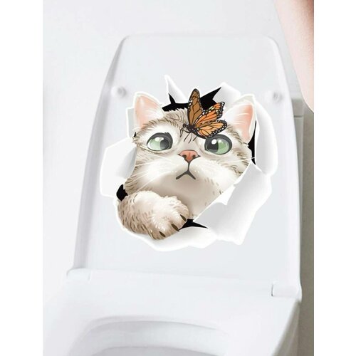 3D наклейка на стену, туалет, унитаз, на крышку туалета с изображением кота из ПВХ, 30 см х 30 см