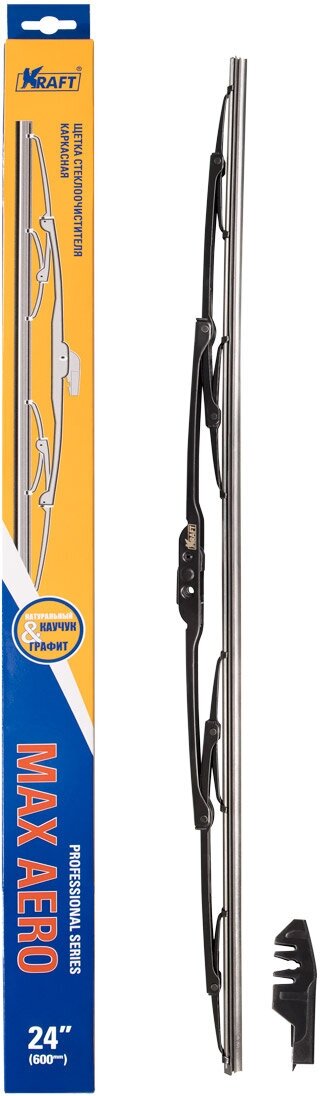 Щетка стеклоочистителя каркасная Kraft 24"/600 мм 2 переходника