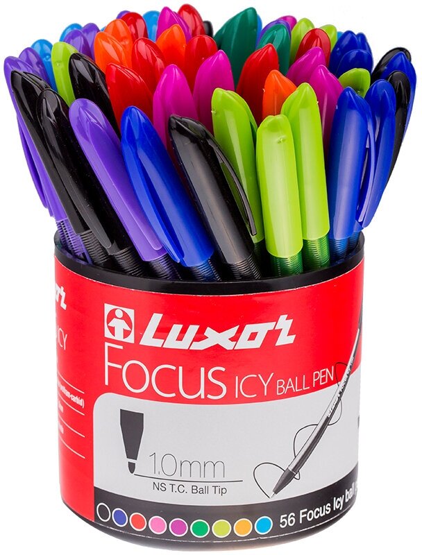 Ручка шариковая Luxor "Focus Icy" ассорти, 1,0 мм, упаковка 56 шт.