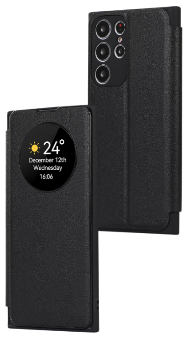 Чехол-книжка MyPads Con finestra для Samsung Galaxy S21 Ultra с окошком для входящих вызовов из импортной эко-кожи черный