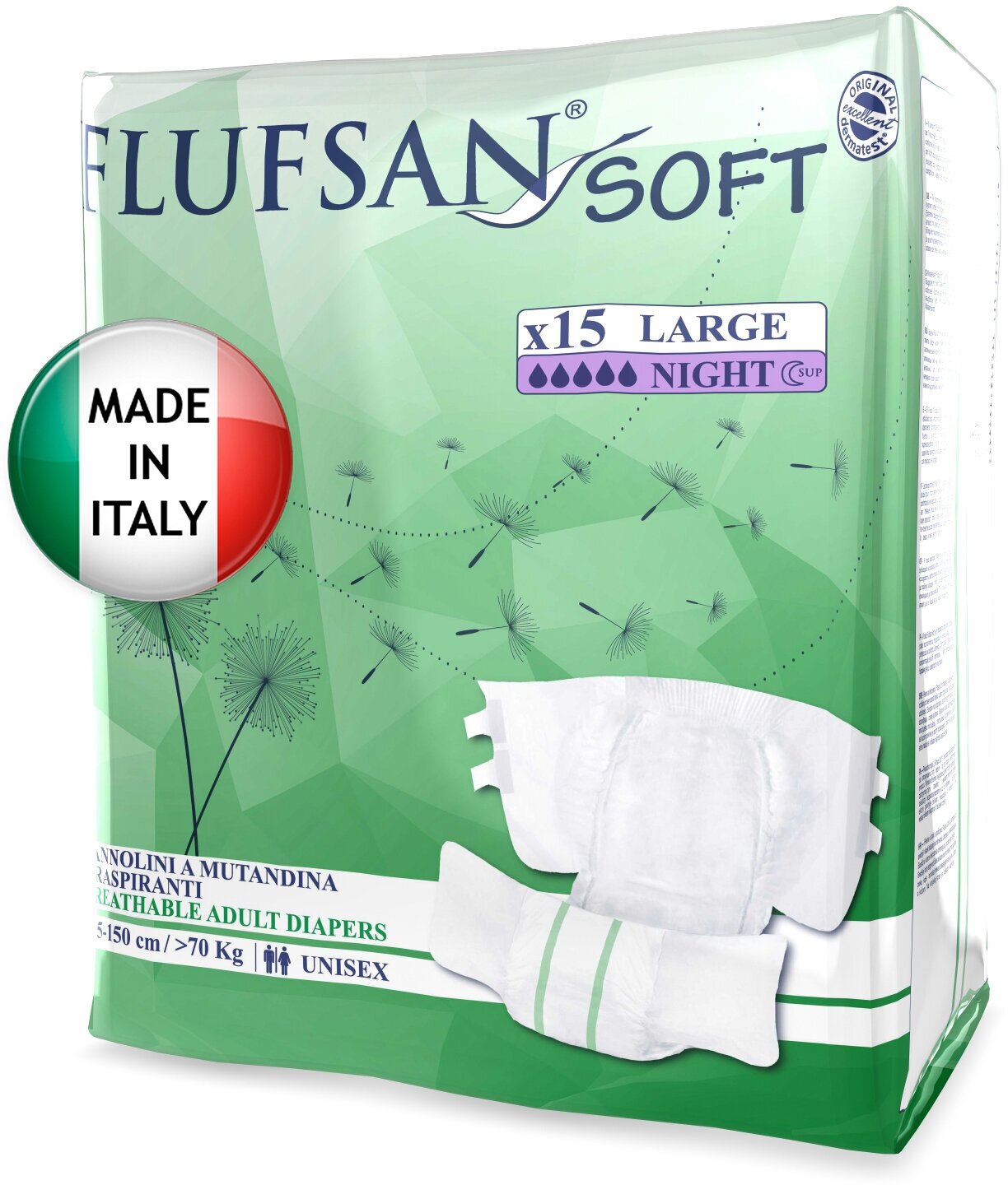 Flufsan Soft Supernight / Флюфсан Софт Супернайт - подгузники для взрослых, L, 15 шт.