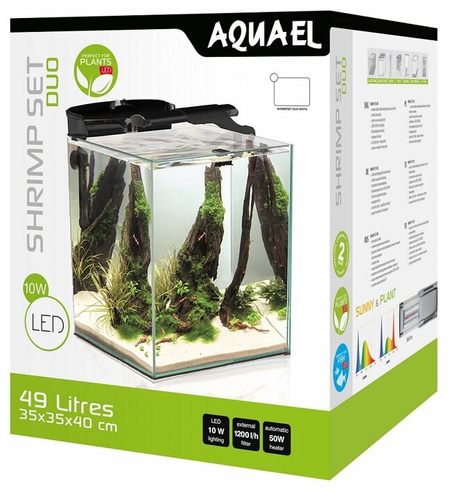 Аквариум с оборудованием AQUAEL SHRIMP SET DUO LED 49 л. черный (35*35*40см) с внешним фильтром, обогревателем и светильником - фотография № 6