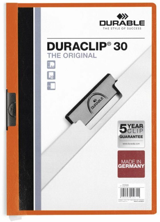 Папка с клипом Durable Duraclip, до 30 листов, А4, ПВХ Оранжевый