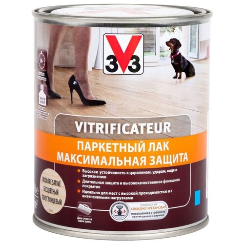фото Лак v33 паркетный максимальная защита полуглянцевый алкидно-уретановый бесцветный 5 л