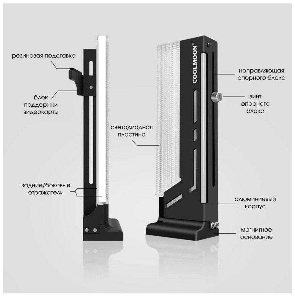 Вертикальный держатель COOLMOON (кронейн) видеокарты NVIDIA GeForce RTX GTX Quadro AMD Radeon ASUS GIGABYTE и др планка с подсветкой черный