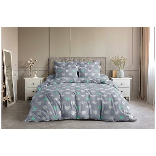 Постельное бельё/полутораспальное/комплект/простынь 150х214/пододеяльник 145x215/наволочки 70х70/бязь/Ночь Нежна голубой, серый, размер 1.5, спальный