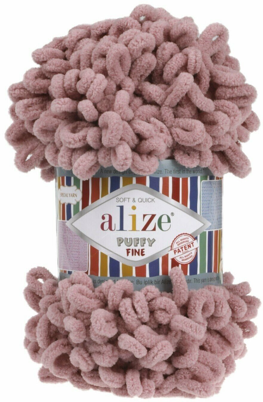 Пряжа Alize Puffy Fine -1 шт, 638 нежно-розовый, 14 м/100 г, маленькие петли (2 см) /Ализе Пуффи файн/