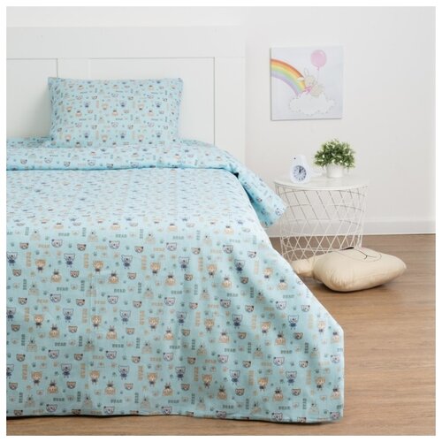фото Детское постельное белье экономь и я "миша", 1,5-спальное, голубое, 147*210+,-5 см, 150*214+,-5 см, 50*70+,-5 см, 1 наволочка