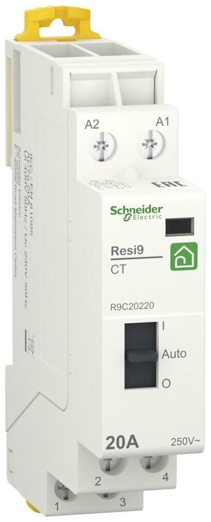 Модульный контактор 1P+N 20А 2НО 230/250В АС 50Гц Resi9 Schneider Electric R9C20220