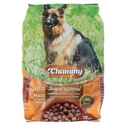 Chammy Сухой корм Chammy для собак крупных пород, мясное ассорти, 12 кг сухой корм chammy для собак мелких пород мясное ассорти 10 кг