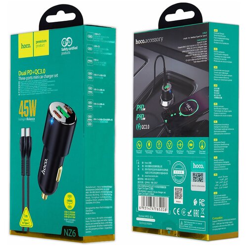 xo l98 home charger adapter pd 20w usb qc 18w Автомобильная зарядка (от прикуривателя) HOCO NZ6, кабель Type-C to Type-C, 1xUSB-A, 2xType-C, P