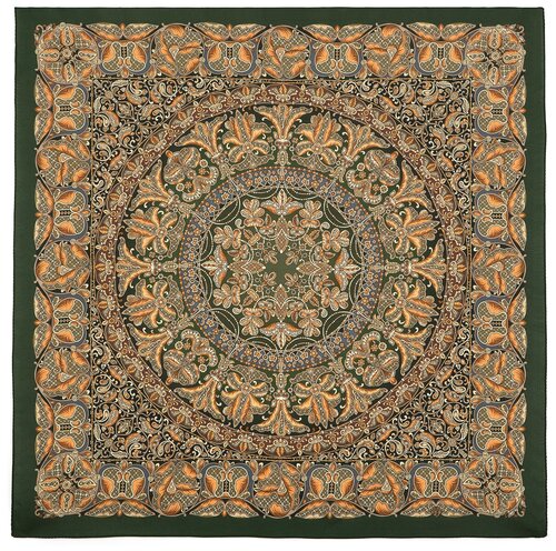 Платок Павловопосадская платочная мануфактура, 80х80 см, коричневый, зеленый
