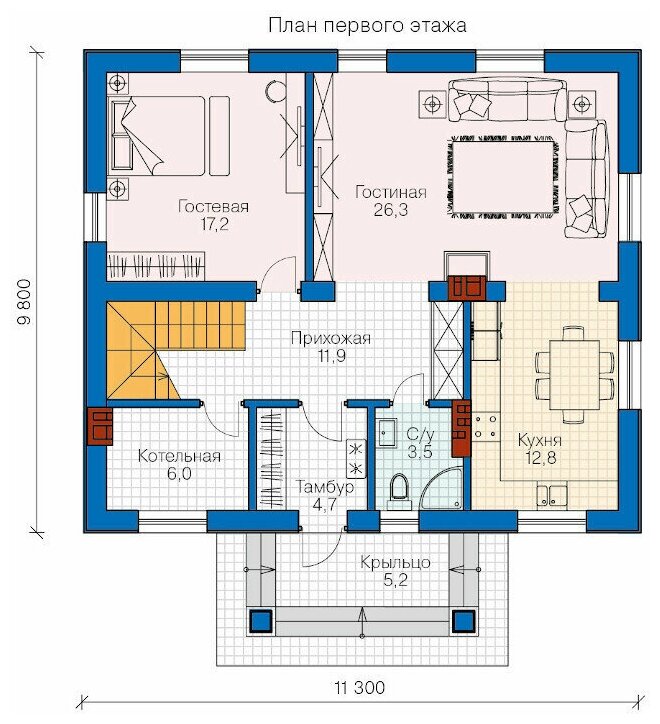 Проект дома Catalog-Plans-57-05T (160,75кв.м, 11,3x9,8м, газобетон 375) - фотография № 2