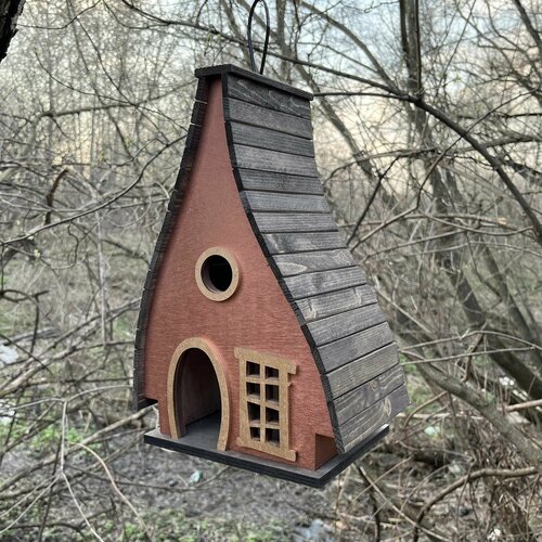 Деревянный скворечник для птиц PinePeak / Кормушка для птиц подвесная для дачи и сада, 330х220х150мм