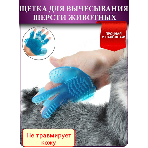 Щетка для шерсти домашних животных силиконовая (синяя), для купания, расчесывания, груминга