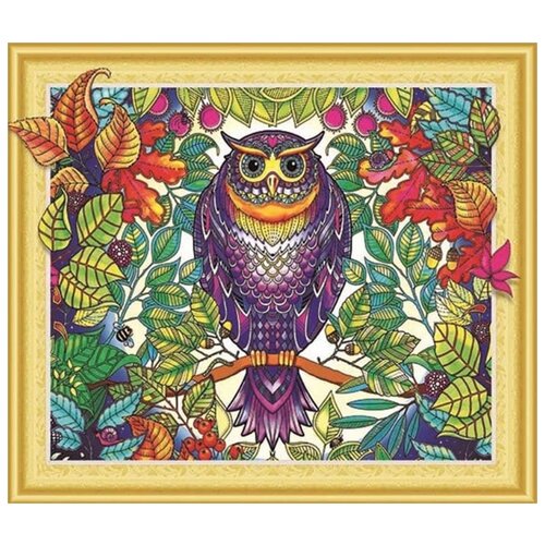 Алмазная вышивка 5D Painting Diamond «Филин в осенней листве», 50x40 см